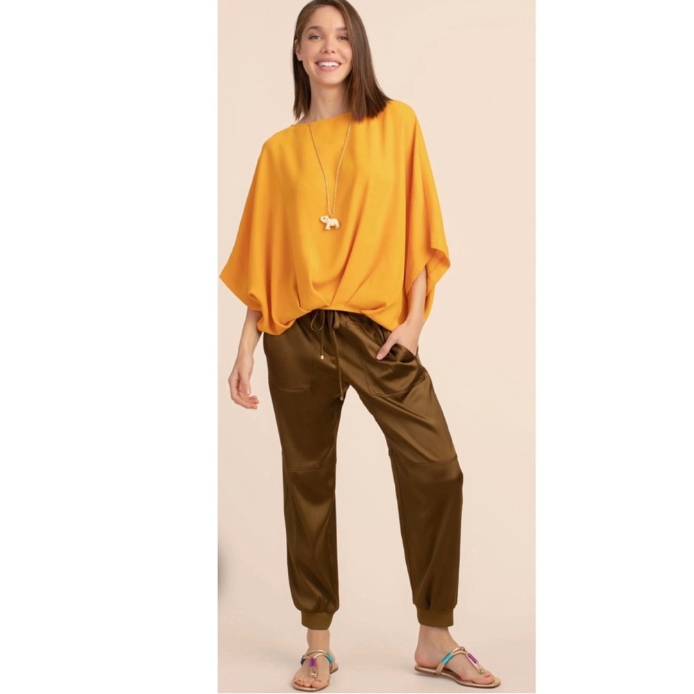 Trina Turk Bernelle Gold Bronze tone satin drawstring pants / joggers